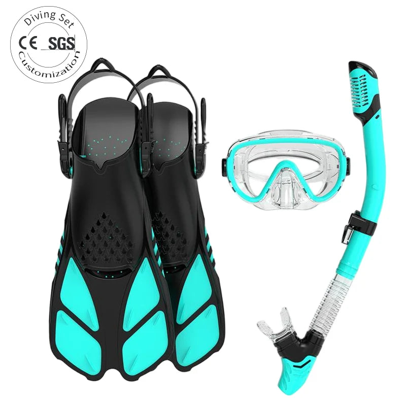 Waterproof Anti-Fog Frameless Design Snorkeling Set Snorkel Mask Diving Goggles Fins Diving Gear, product image 1