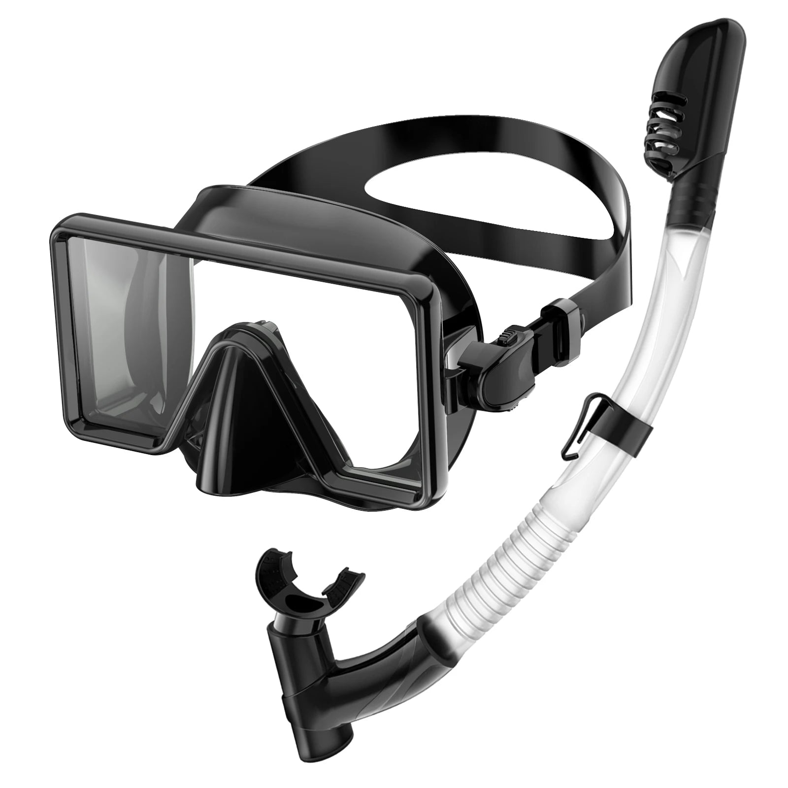 Factory OEM Custom Logo Tempered Glass & Silicone Low Volume Full Dry Snorkeling Mask and Snorkel Set, product image 5