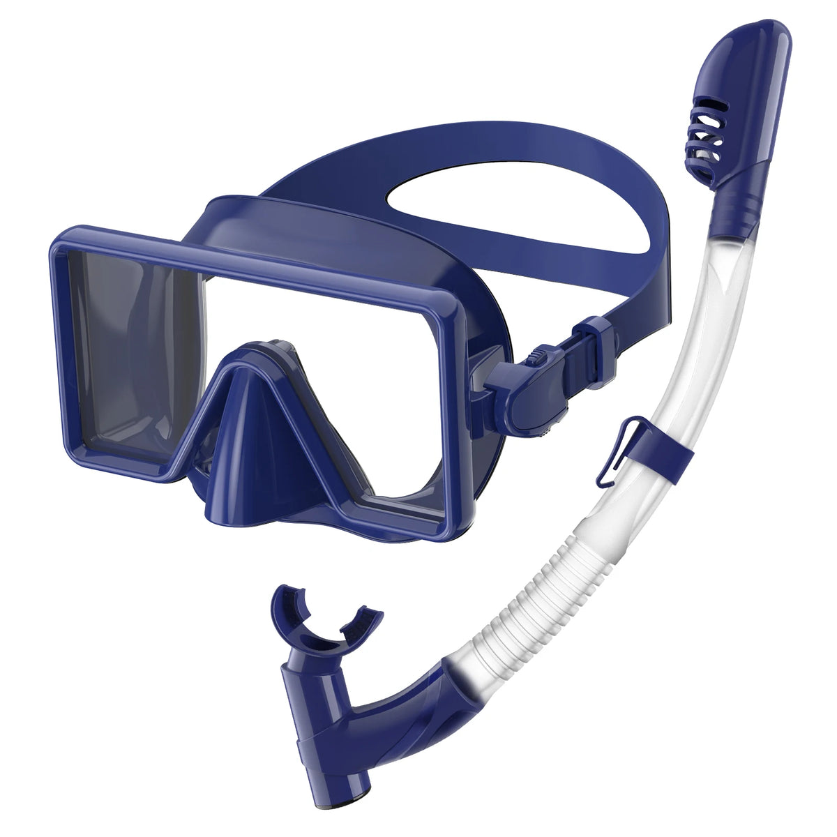 Factory OEM Custom Logo Tempered Glass & Silicone Low Volume Full Dry Snorkeling Mask and Snorkel Set, product image 2